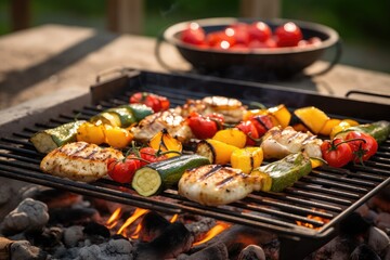 Appetizing grilled fish with grilled vegetables