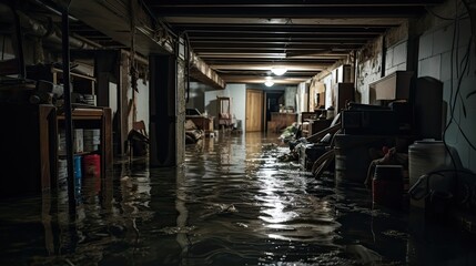 Basement Despair: Show a home's flooded basement with waterlogged possessions, to portray the emotional impact of property damage