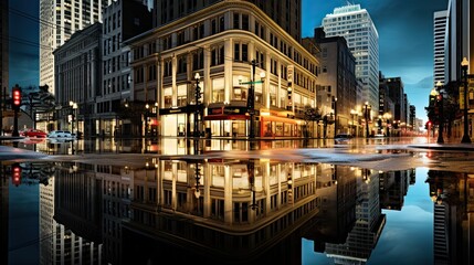 Commercial Catastrophe: Capture a flooded downtown, water reaching the windows of businesses, and street signs peeking through, highlighting economic impact