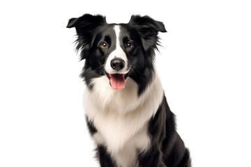 Portrait of border collie dog with happy expression face isolated on transparent background PNG