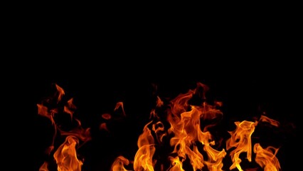 Super slow motion of fire flames isolated on black background. Filmed on high speed cinema camera at 1000 fps