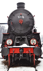 Old vintage steam train, locomotive, train with red wheels, old carriages beautiful wehicle