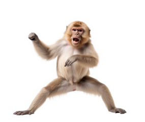 African monkey in funny dancing pose isolated on transparent white background