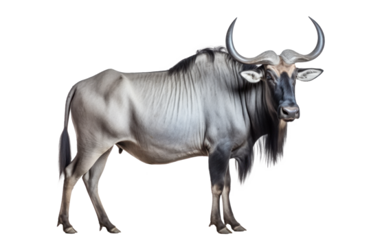 African antelope wildebeest gnu isolated on transparent white background
