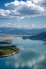 Fototapeta na wymiar Aerial view of salt lake of Slano with islands in Montenegro.. Beautiful summer landscape