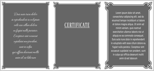 Vector gray background frame retro label. Vintage wine label, certificate, sticker, book cover, chalkboard, restaurant blackboard menu. Border for laser wood cutting. Vertical EPS in vintage style