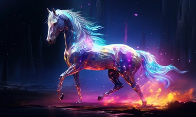 Obraz na płótnie Canvas celestial magical horse galloping in magical forest, Generative Ai