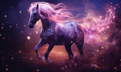 Obraz na płótnie Canvas celestial magical horse galloping in magical forest, Generative Ai
