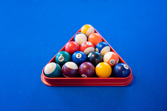 Billiard balls on pool table