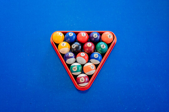Billiard balls on pool table