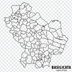 Blank map Basilicata of Italy. High quality map Region Basilicata with municipalities on transparent background for your web site design, logo, app, UI.  EPS10. - obrazy, fototapety, plakaty