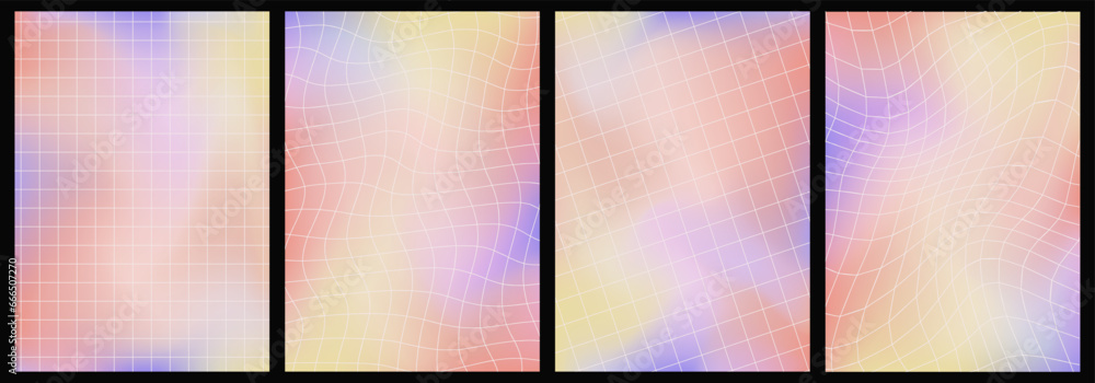 Poster retro blurred background set, liquid aura backdrops in y2k aesthetic, abstract texture of defocused 