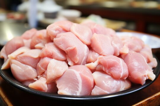 Raw Chicken Meat on Shop Counter: Close-Up for Magazine Ads & Culinary Creatives