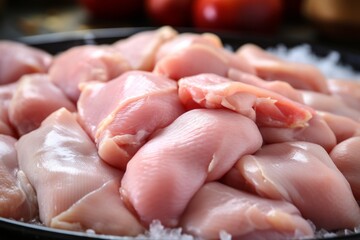 Close-up of Raw Chicken Meat on Shop Counter: Perfect for Magazine Advertisements