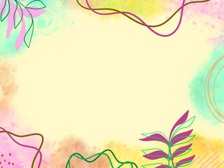 Colorful botanical watercolor background with blank space for copy