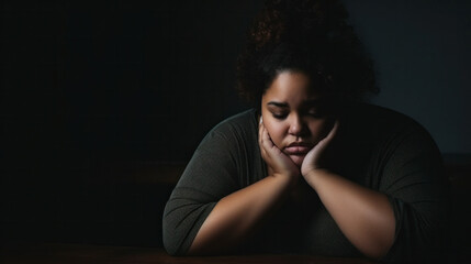 depressed overweight woman  - obrazy, fototapety, plakaty
