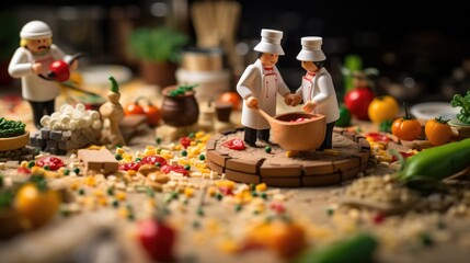 Little people make food, pick fruits and vegetables