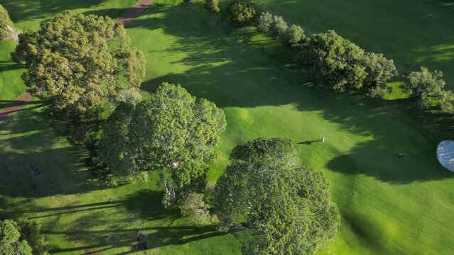 Aerial view over the green grasses of Australia's Royal Perth Golf Club