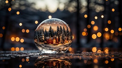 Snow globe against a Christmas background. Christmas snow globe. Generative AI