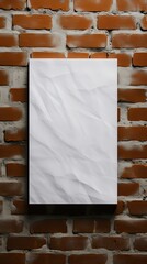 White wrinkled poster template. Glued paper mockup. Blank wheatpaste on textured wall. Empty street art sticker mock up. Clear urban glued advertising canvas. Mockup template design. Generative AI