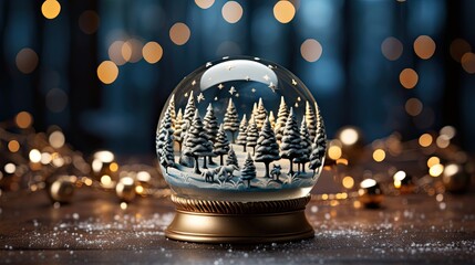 Fototapeta na wymiar Snow globe on Christmas background. Christmas snow globe. Generative AI