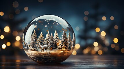 Fototapeta na wymiar Clear Ball Ornament with christmas tree, small gift and christmas. Christmas snow globe. Generative AI