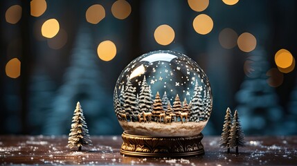 Fototapeta na wymiar Beautiful snow globe on Christmas background. Christmas snow globe. Generative AI