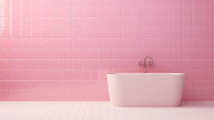 Pink tile wall chequered background bathroom floor - obrazy, fototapety, plakaty