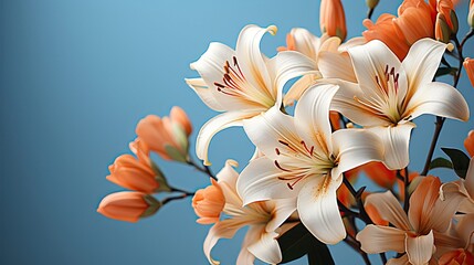 Blooming orange lily stem on background. Floral flower illustration. Generative AI