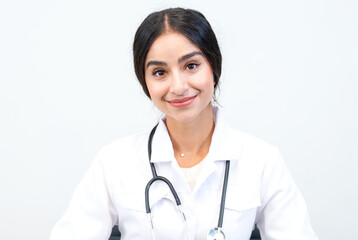 Pretty indian woman GP doctor avatar portrait of medical staff on white background