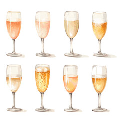 glasses of champagne on isolated white background