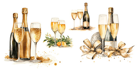 champagne bottle and glasses for celebrations party vector