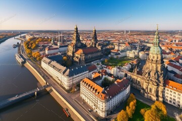 Fototapeta na wymiar Bird's-eye view of urban Dresden. Generative AI