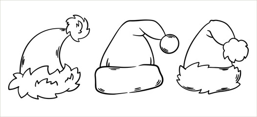 Christmas hats Santa Claus doodle linear drawing vector