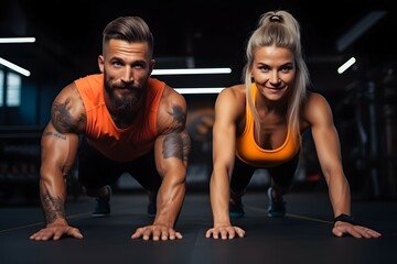 Fototapeta na wymiar couple excercising in the gym