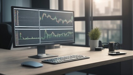 computer monitor with trading graph