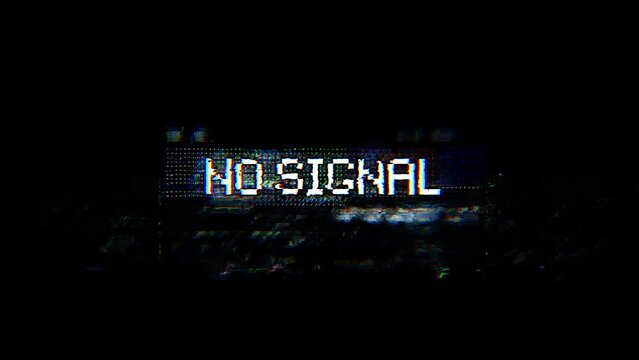 No signal error with glitch effect. Digital pixel noise and distortions. Seamless loop animation