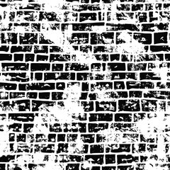 Vector drawing of a brick wall, seamless pattern, black and white background