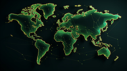 World map 2D with neon line. 