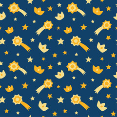 Fototapeta na wymiar Seamless pattern with falling stars and crowns. Good for Christmas cards, kids' bedding, textile. 