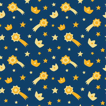 Seamless pattern with falling stars and crowns. Good for Christmas cards, kids' bedding, textile. 
