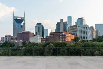Fototapeta premium Skyscrapers Cityscape Downtown, Nashville Skyline Buildings. Beautiful Real Estate. Day time. Empty rooftop View. Success concept.