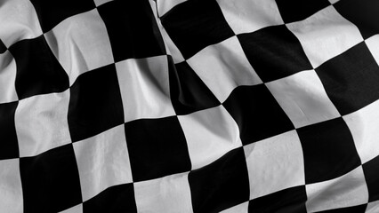 Checkered Race Flag. Freeze Motion Wavy closeup fabric fluttering Racing Flags background. Formula One flag car motor sport. - obrazy, fototapety, plakaty