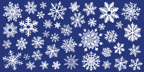Set of snowflakes, vector illustration, winter background	