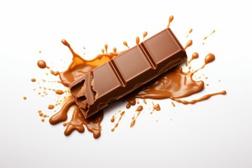 Chocolate bar with yummy caramel splash nougat block. Dribble milk snack dessert. Generate Ai