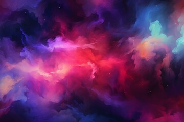 Colorful cosmic backdrop filled with vibrant purple, red, and blue space clouds. Generative AI - obrazy, fototapety, plakaty