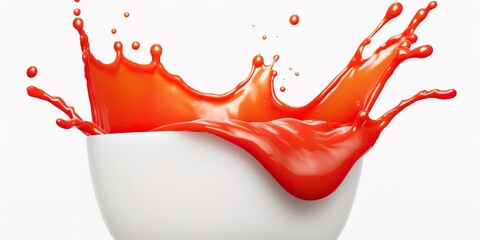 splash of tomato sauce in a container on a white background - obrazy, fototapety, plakaty