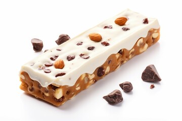 Broken chocolate bar with yummy peanuts. Studio cocoa tasty candy sweet. Generate AI