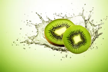Poster Cut kiwi slices in water © frimufilms
