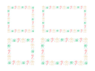 Square and Rectangle Christmas Frame Border Set. Gingerbread Cookies, Candy Cane and Mistletoe Pattern Winter Holiday Graphics. Social media post template, vector illustration.